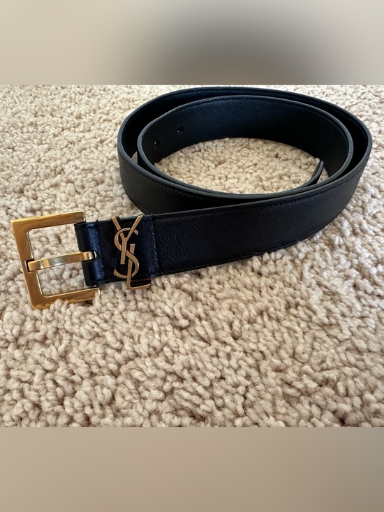 Saint Laurent Accessories - Saint Laurent Black Leather Belt with Gold YSL Logo